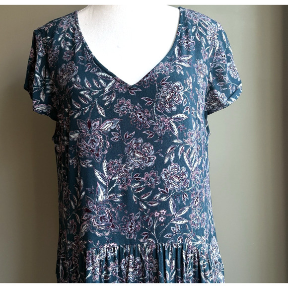 Garnet Hill Teal Floral Paisley V-neck Fit & Flare Dress Lined Pockets 12 Boho - Picture 11 of 16